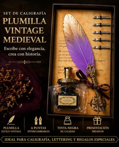 Set de plumillas Vintage con 6 puntas y tinta liquida