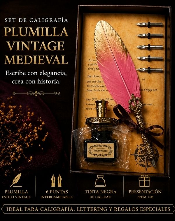 Set de plumillas Vintage con 6 puntas y tinta liquida